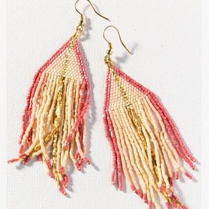 Chic Beaded Fringe Earrings - Coral and Gold
